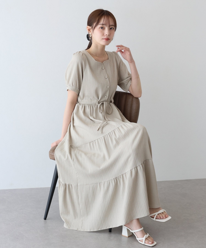 【TIME SALE】ハートネックティアード半袖ワンピース