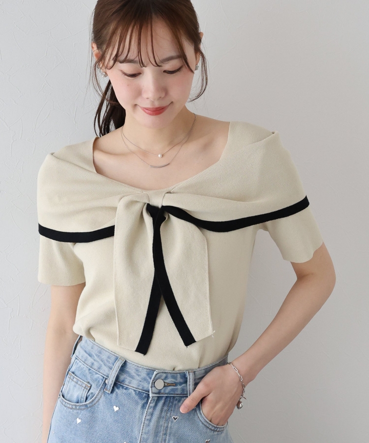 【TIME SALE】配色オフショルニット