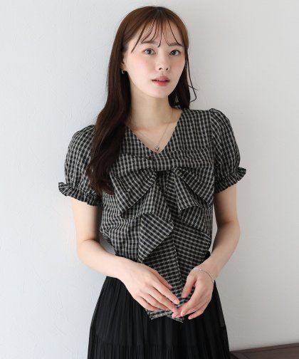 リボンチェックブラウス【ネコポス】 リボンチェックブラウス【ネコポス】