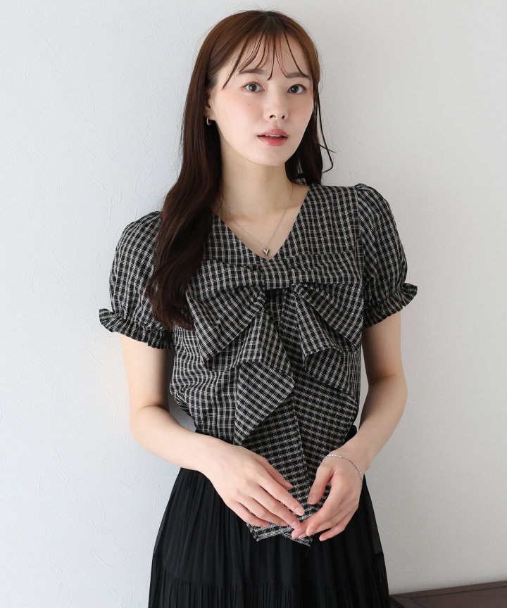 リボンチェックブラウス【ネコポス】
