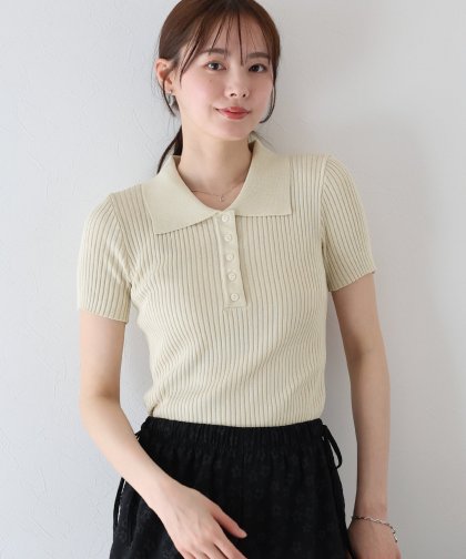 【TIME SALE】半袖ポロリブニット 【TIME SALE】半袖ポロリブニット