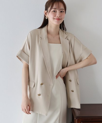リネンライク半袖シャツジャケット リネンライク半袖シャツジャケット