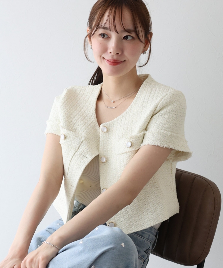 【TIME SALE】半袖ツイードジャケット 【TIME SALE】半袖ツイードジャケット