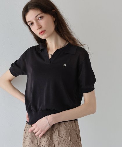 【SALE】チャーム付きポロ衿シアーニット[J by blue]【ネコポス】