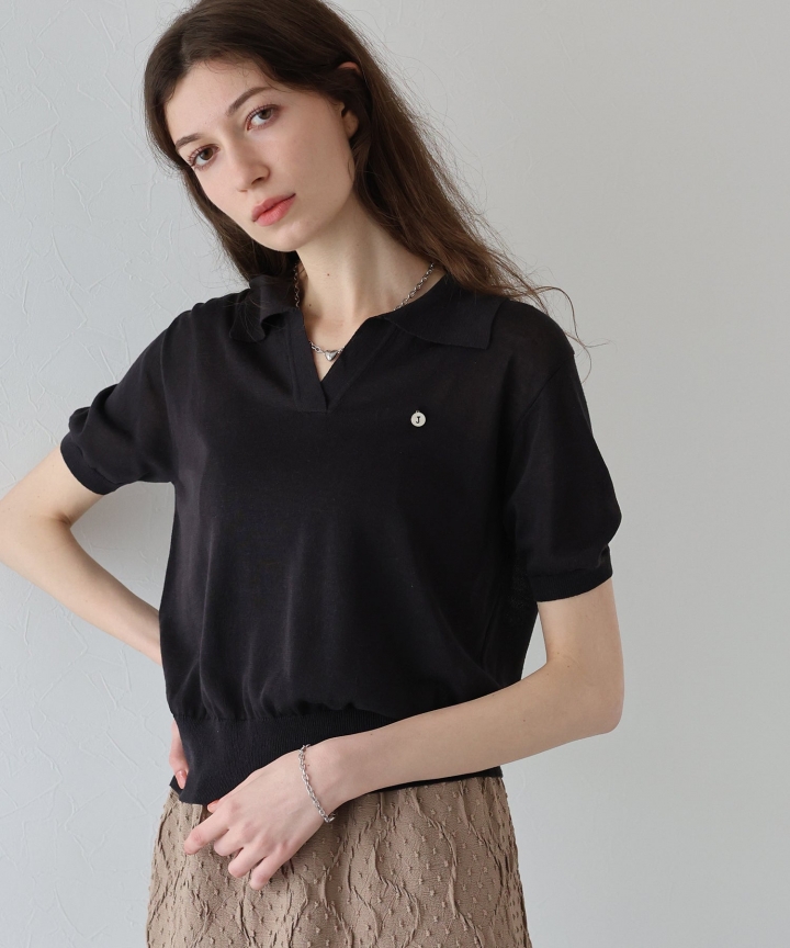 【SALE】チャーム付きポロ衿シアーニット[J by blue]【ネコポス】