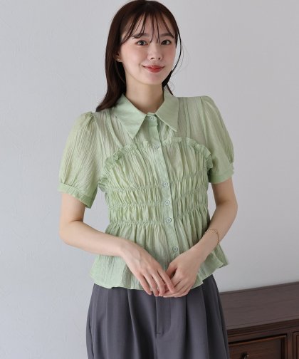 【TIME SALE】シャーリングビスチェレイヤードシアーシャツ【ネコポス】 【TIME SALE】シャーリングビスチェレイヤードシアーシャツ【ネコポス】