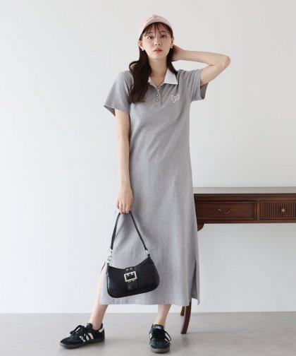 【TIME SALE】ハート刺繍ポロシャツワンピース