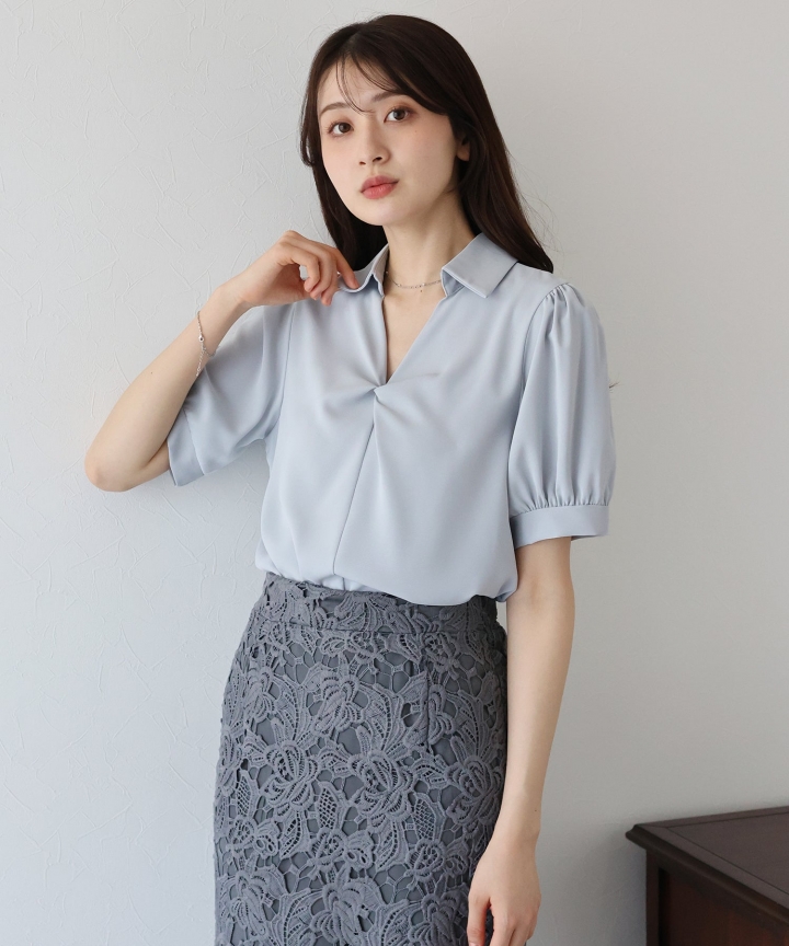 【TIME SALE】フロントクロス襟ブラウス【ネコポス】 【TIME SALE】フロントクロス襟ブラウス【ネコポス】