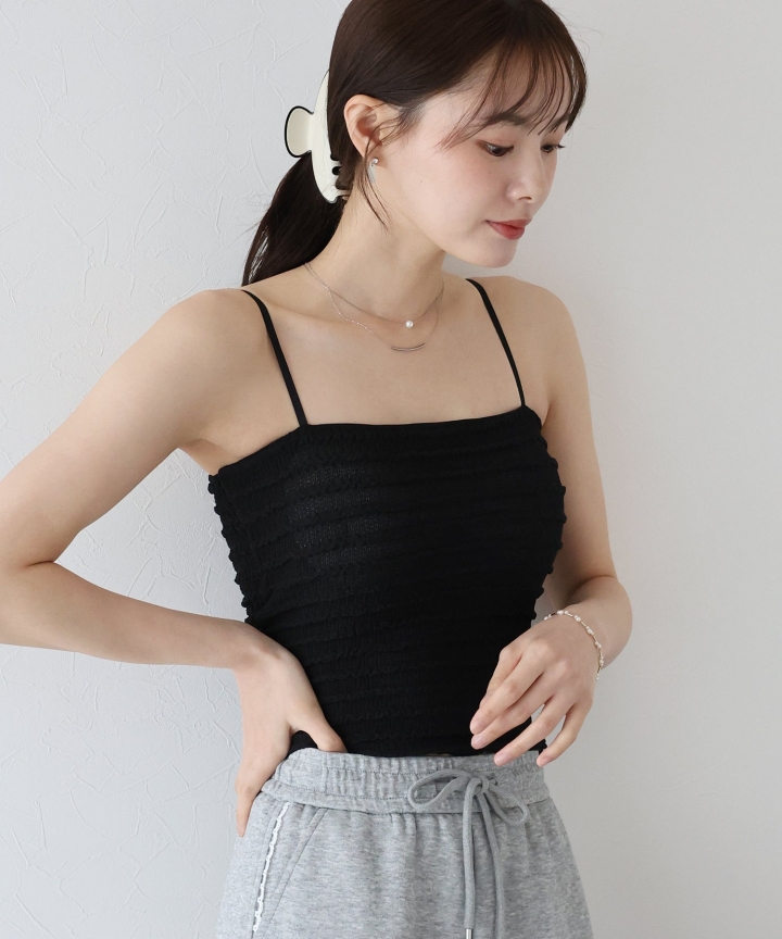 【TIME SALE】カップ付きシャーリングキャミソール【ネコポス】