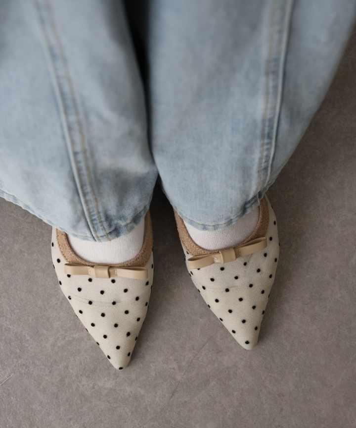 シアードットリボンパンプス