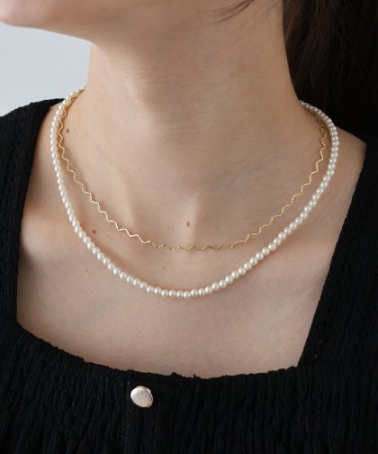 ウェーブ&パールネックレス / ニッケルフリー【ネコポス】 ウェーブ&パールネックレス / ニッケルフリー【ネコポス】