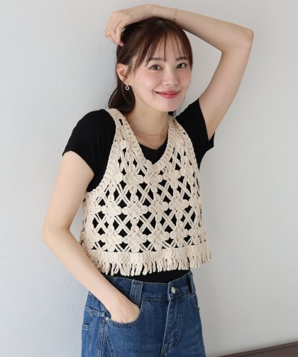 【SALE】クロシェ編みショートベスト 【SALE】クロシェ編みショートベスト