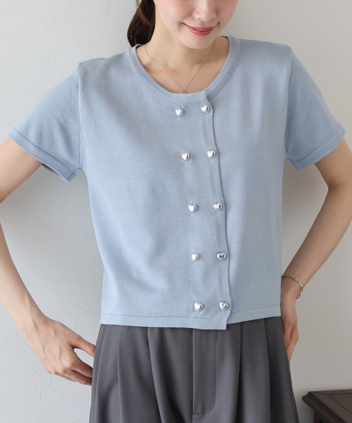 【TIME SALE】ハートボタン半袖カーディガン 【TIME SALE】ハートボタン半袖カーディガン