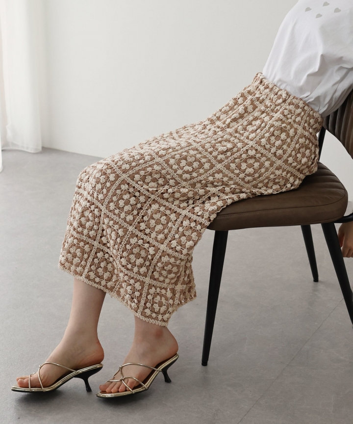 【SALE】クロシェ編みレースニットスカート[ J by blue ]