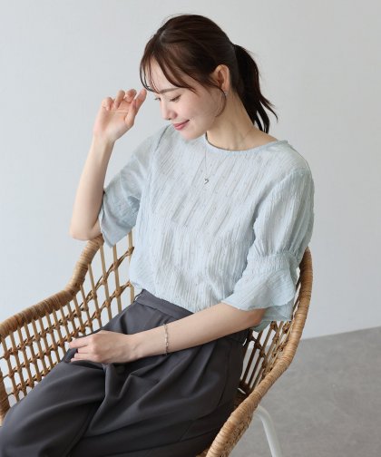 【TIME SALE】シアードット半袖ブラウス【ネコポス】 【TIME SALE】シアードット半袖ブラウス【ネコポス】