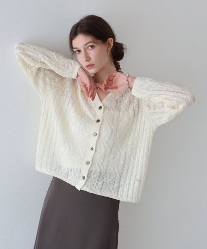 【SALE】襟付き透かし編みニットカーディガン[J by blue]