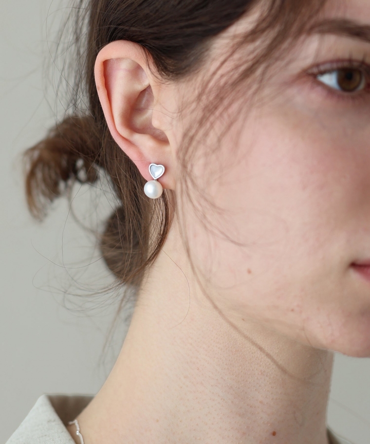 【TIME SALE】クリアハート淡水パールピアス/ silver925[ J by blue ]【ネコポス】