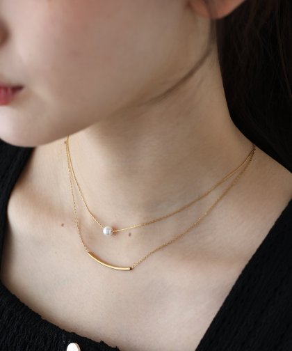 パール＆メタルバー2連ネックレス / サージカルステンレス【ネコポス】