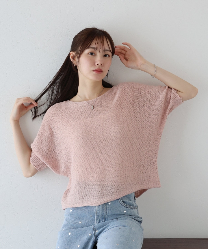 【TIME SALE】5分袖メッシュドルマンサマーニット 【TIME SALE】5分袖メッシュドルマンサマーニット