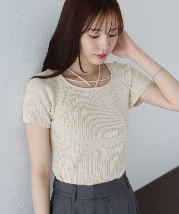 【SALE】ネックリボンサマーニット【ネコポス】 【SALE】ネックリボンサマーニット【ネコポス】