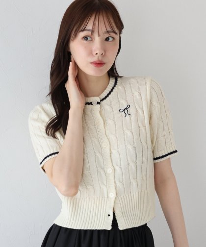 【SALE】リボン刺繍ケーブルカーディガン 【SALE】リボン刺繍ケーブルカーディガン
