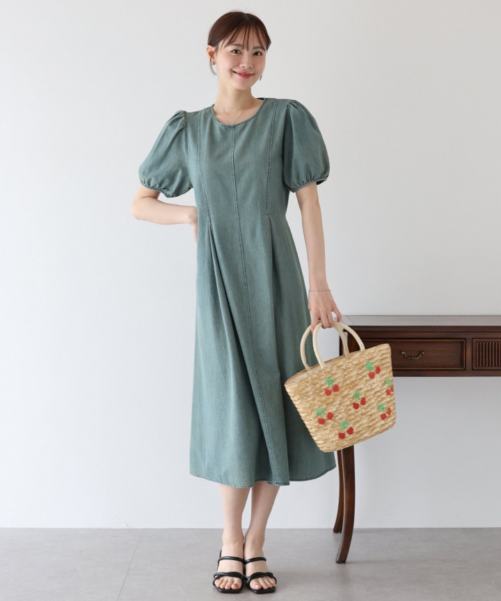 パフスリーブデニムワンピース