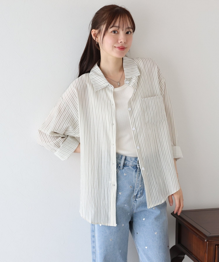 【SALE】リネンストライプシャツ【ネコポス】