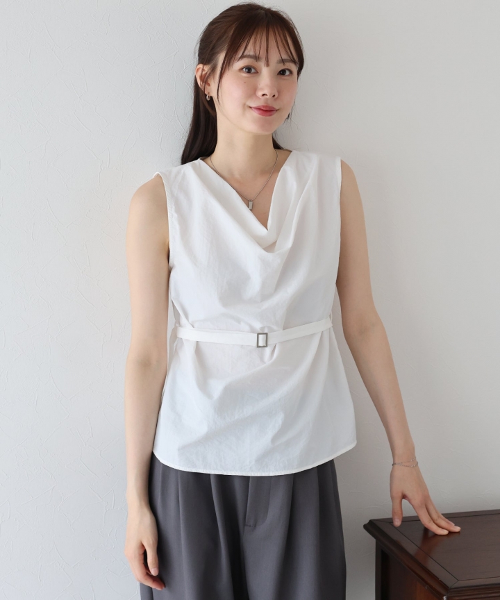 ベルト付ドレープネックブラウス【ネコポス】