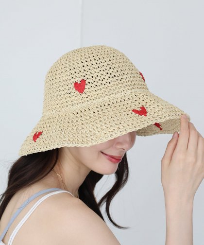 【TIME SALE】ハート&チェリー刺繍バケットハット 【TIME SALE】ハート&チェリー刺繍バケットハット