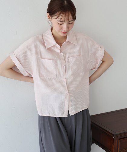 【TIME SALE】半袖ストライプシャツ【ネコポス】 【TIME SALE】半袖ストライプシャツ【ネコポス】