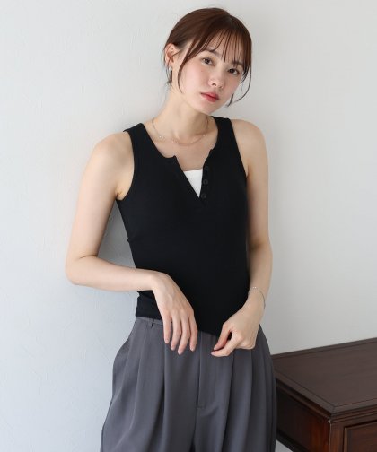 【SALE】カップ付ヘンリーネックタンクトップ【ネコポス】 【SALE】カップ付ヘンリーネックタンクトップ【ネコポス】