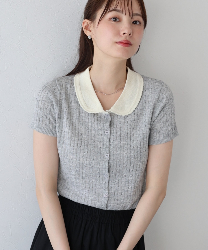 【TIME SALE】バイカラー衿ポロニット【ネコポス】 【TIME SALE】バイカラー衿ポロニット【ネコポス】