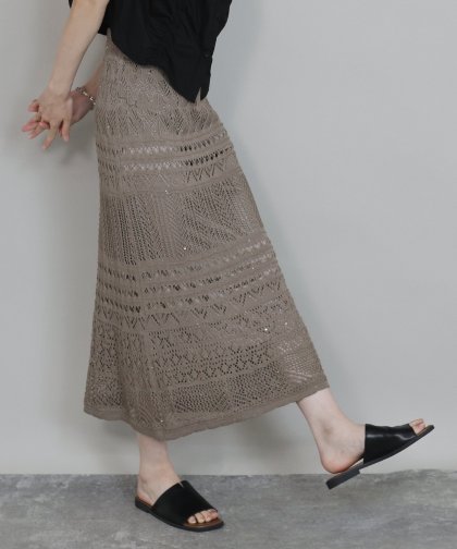 【TIME SALE】スパンコールクロシェレーススカート[J by blue]