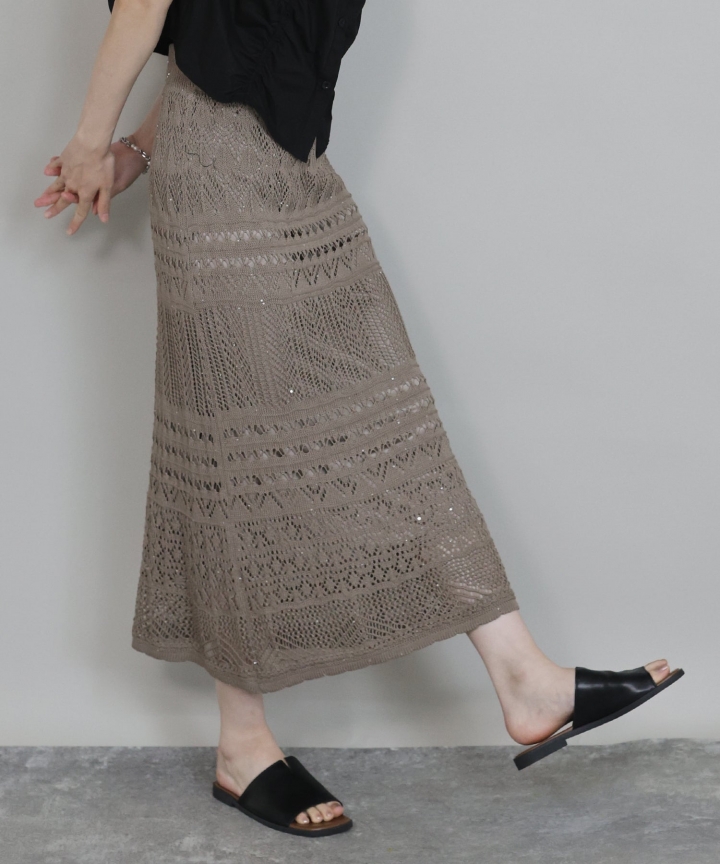 【TIME SALE】スパンコールクロシェレーススカート[J by blue]