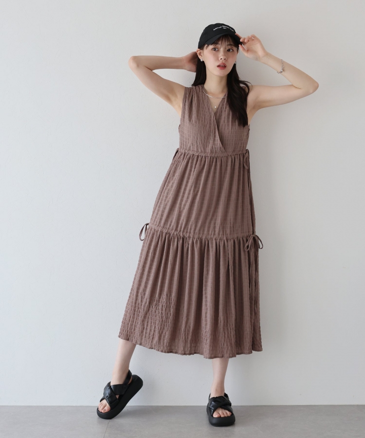 【SALE】サイドリボンカシュクールティアードワンピース