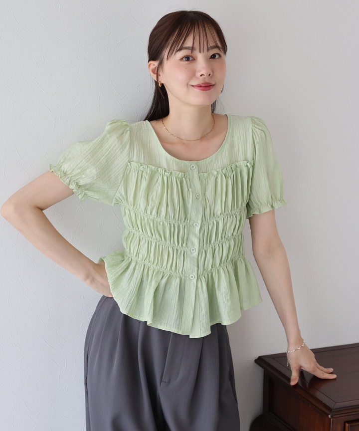 【TIME SALE】ギャザーペプラムブラウス【ネコポス】