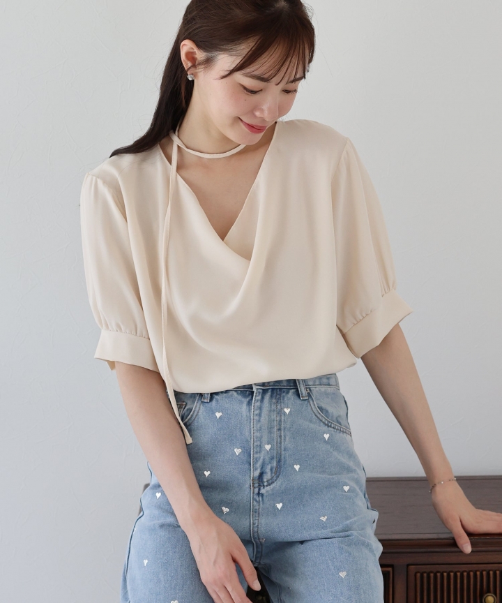 【TIME SALE】ドレープネックブラウス【ネコポス】