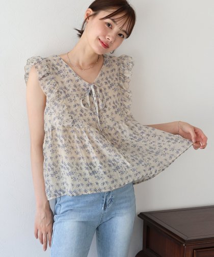 フリルフラワーシフォンブラウス【ネコポス】 フリルフラワーシフォンブラウス【ネコポス】