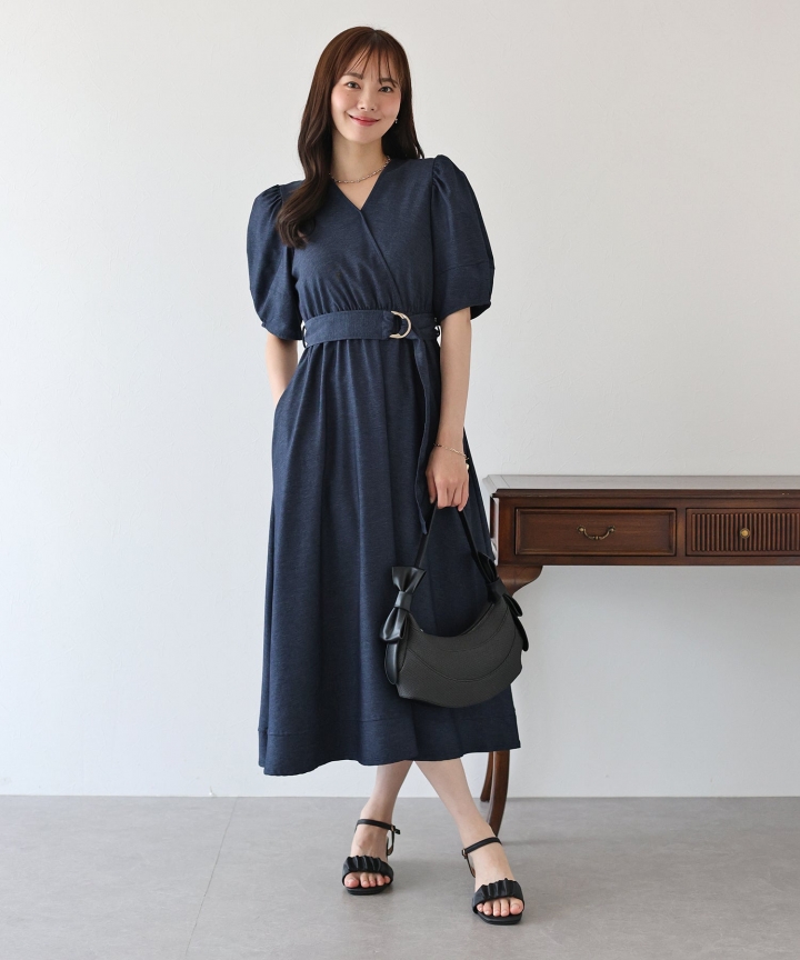 【SALE】デニムライクカシュクールワンピース 【SALE】デニムライクカシュクールワンピース