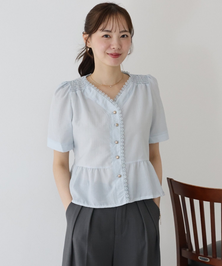 【SALE】レーストリムペプラムブラウス【ネコポス】