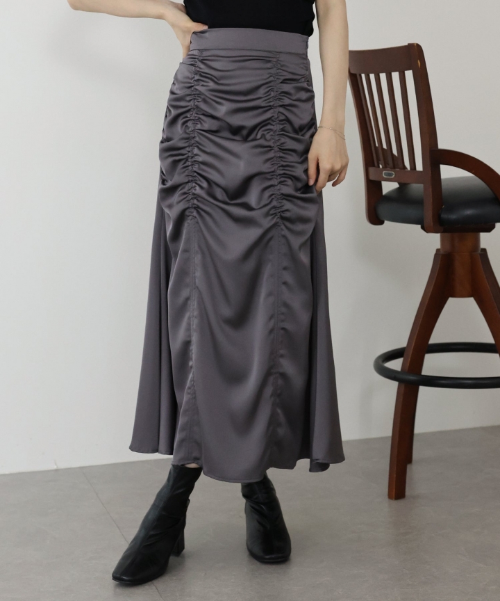 【TIME SALE】サテンギャザースカート 【TIME SALE】サテンギャザースカート