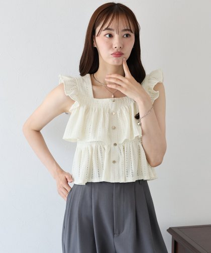 【TIME SALE】ノースリティアードフリルブラウス【ネコポス】 【TIME SALE】ノースリティアードフリルブラウス【ネコポス】