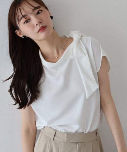 【TIME SALE】肩リボンフレンチブラウス【ネコポス】 【TIME SALE】肩リボンフレンチブラウス【ネコポス】