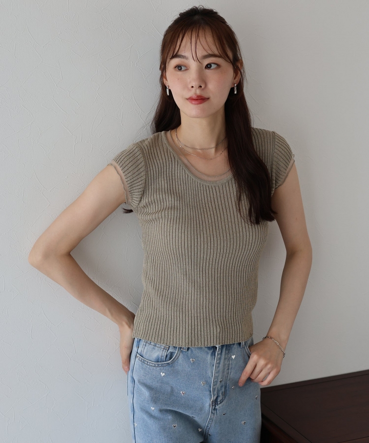 【TIME SALE】シアー切替リブニット【ネコポス】