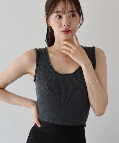 【TIME SALE】フリルリブニットタンクトップ【ネコポス】 【TIME SALE】フリルリブニットタンクトップ【ネコポス】