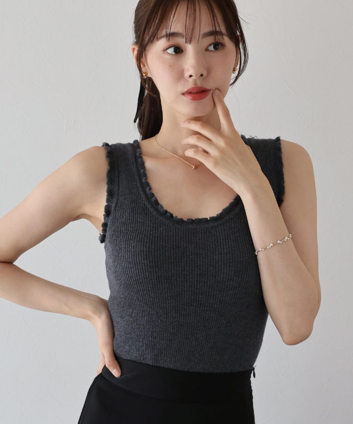 【TIME SALE】フリルリブニットタンクトップ【ネコポス】