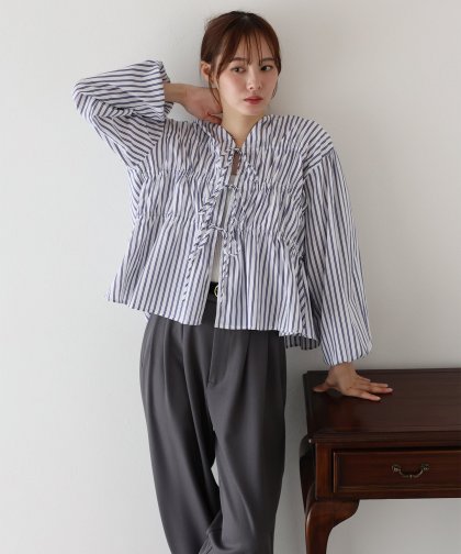 【TIME SALE】ストライプリボンブラウス【ネコポス】 【TIME SALE】ストライプリボンブラウス【ネコポス】
