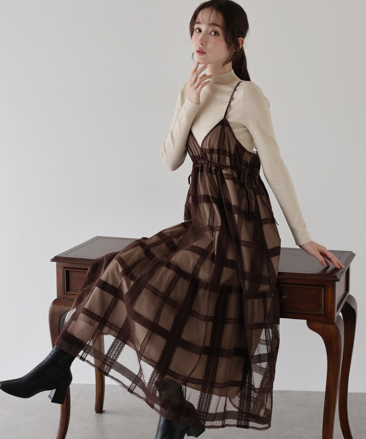 フロッキーチェックキャミワンピース フロッキーチェックキャミワンピース