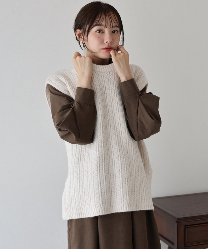 【TIME SALE】ケーブルオーバーニットベスト