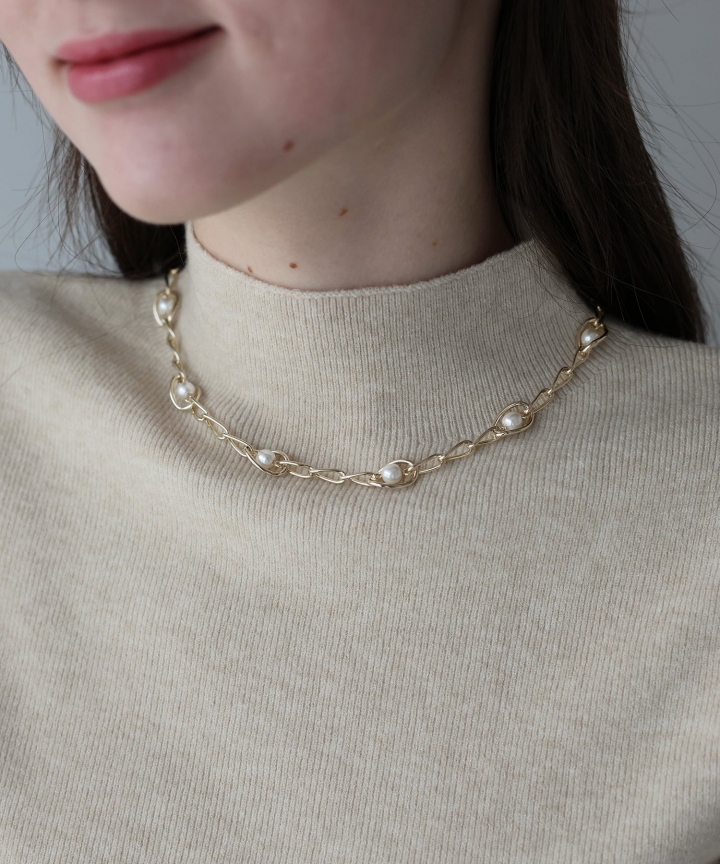 パールシェルモチーフネックレス / ニッケルフリー[ J by blue ]【ネコポス】